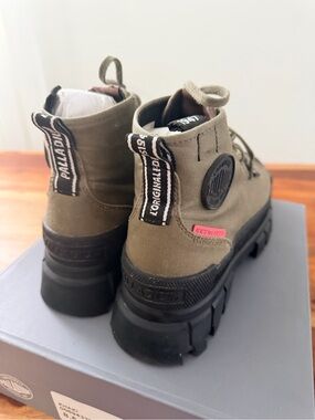 Palladium Olive Green Canvas Platform Sneakers
